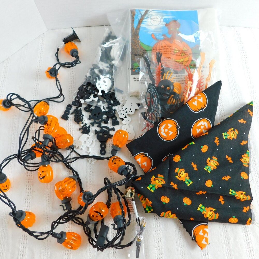 Halloween Pumpkin Light Set Indoor Outdoor 20 Count Kurt Adler, Lot w/ Decors